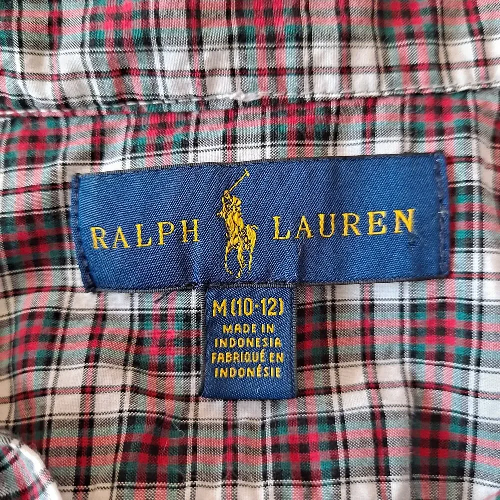 Ralph Lauren Plaid Long Sleeve Button Down Shirt Red Green Black Boys Medium